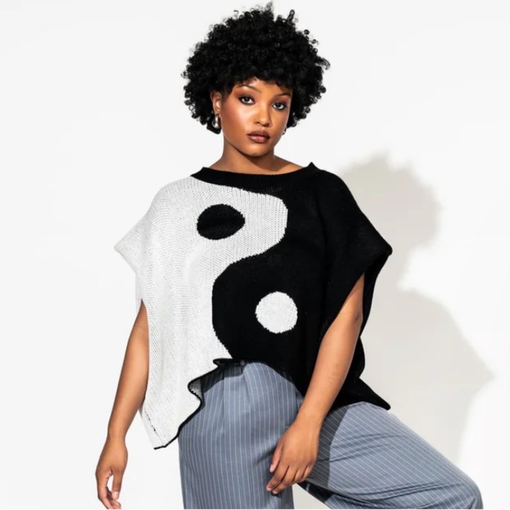 Dressed in Lala Oversized “Lover Girl” Knit Shoulder Pad Top in Yin and Yang